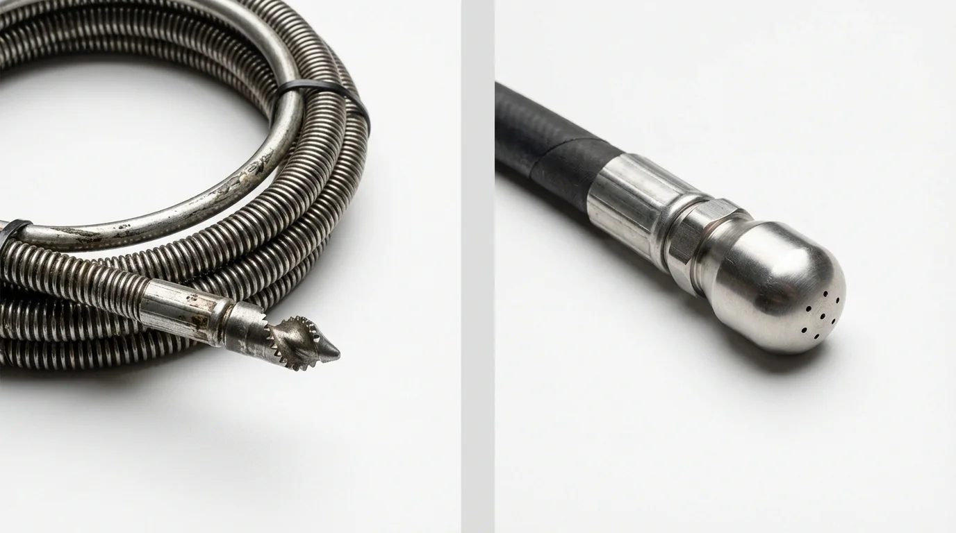 Drain snake cable and hydro jetting nozzle used for drain cleaning in Auburn, NE