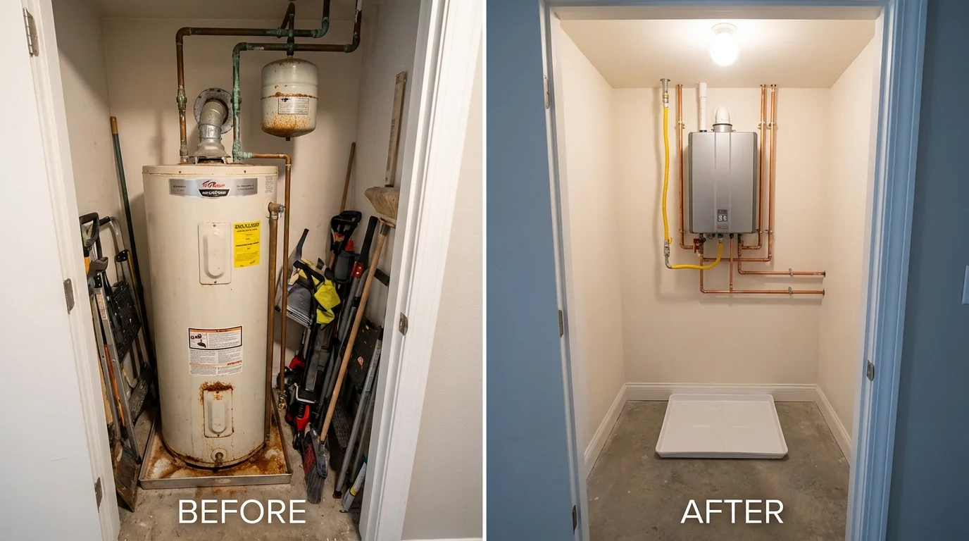 Tank water heater versus wall-mounted tankless unit comparison for Auburn, NE homeowners